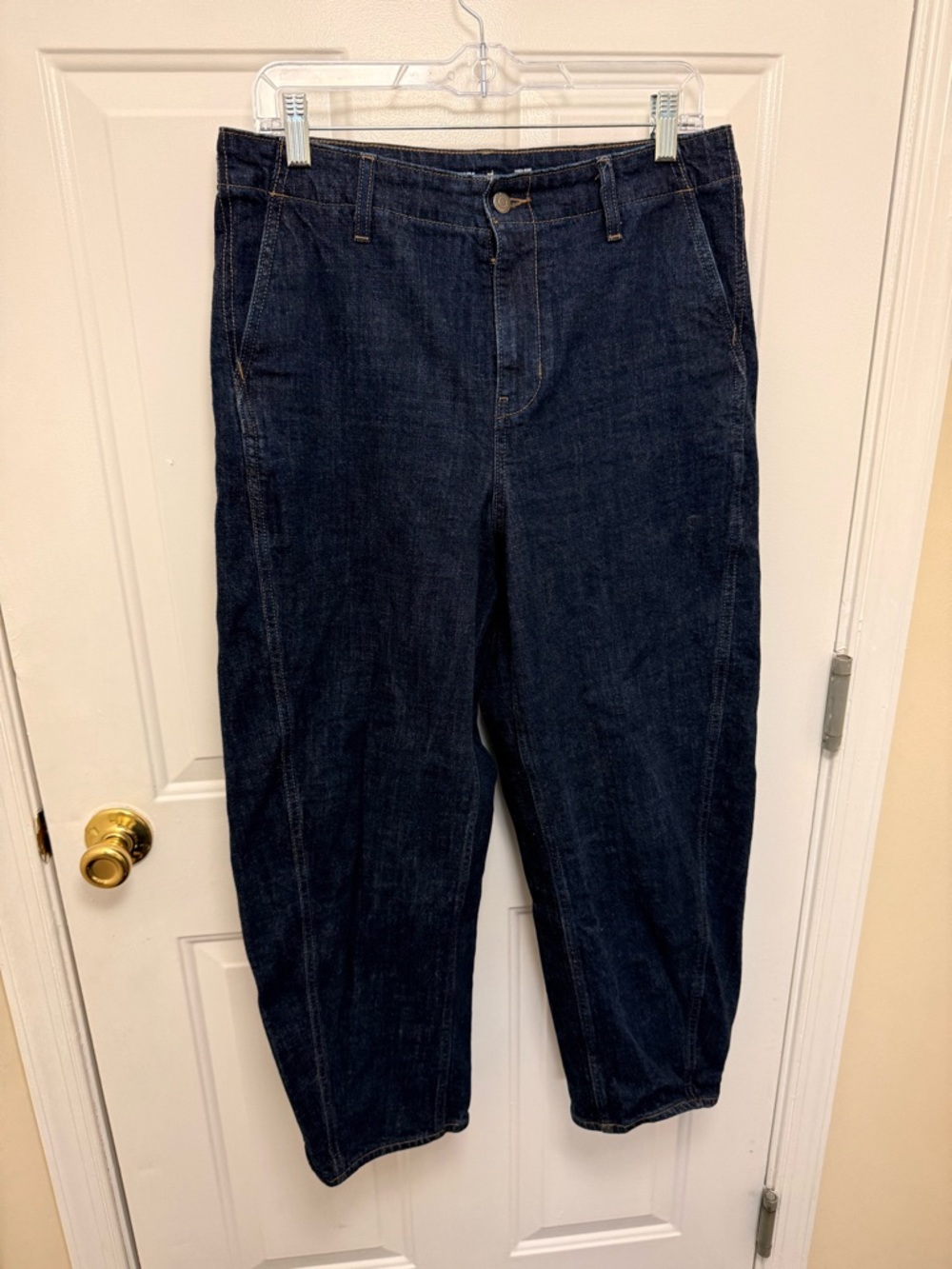 Old Navy Barrel Leg Dark Wash Ankle Cropped Jeans Size 10 Casual